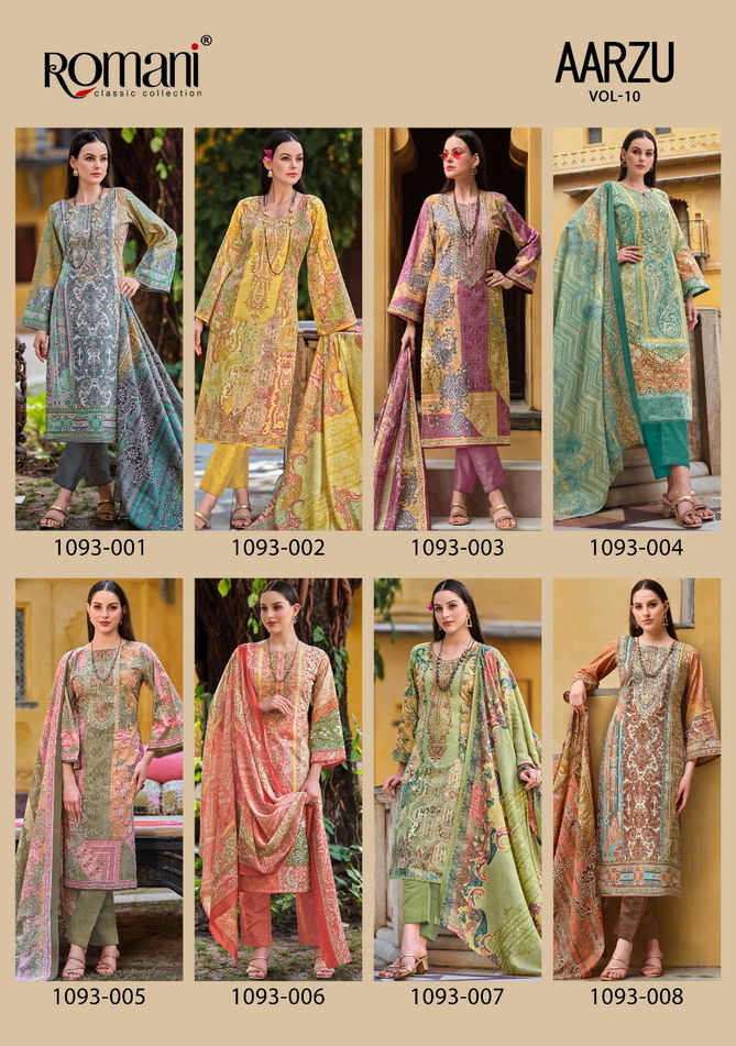 Aarzu Vol 10 By Romani Cotton Printed Embroidery Dress Material Orders In India